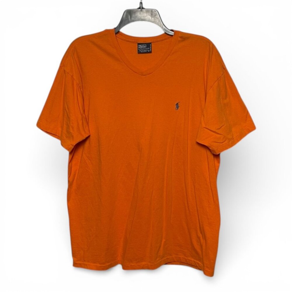 Vintage Bright orange Polo Ralph Lauren tshirt with blue pony size Medium cotton